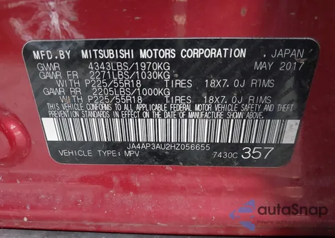 2017 Mitsubishi Outlander Sport 2.0 Le z USA, uszkodzony, nr VIN JA4AP3AU2HZ056655